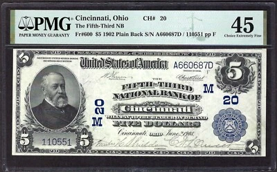 🇺🇸 OH 1902 $5  VERY LOW CH#20 ♚♚CINCINNATI, OHIO♚♚ PMG CH EX FINE 45 AMAZING! - Image 1 of 3