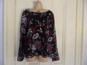 M&S Collection UK18 black sheer lined top long bell sleeves (unlined) colourful - Picture 1 of 17