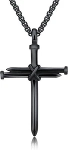 Herren Edelstahl Kreuz Anhänger Halskette Punk Schwarz - Bild 1 von 3