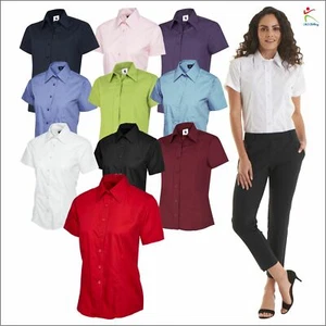 Ladies Poplin Short Sleeve Tailored Fit Shirt Womens Office Uniform Formal Work - Picture 1 of 15