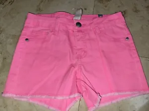NEW girl's sz 12 Justice pink denim jean shorts cut-off NWT - Picture 1 of 2