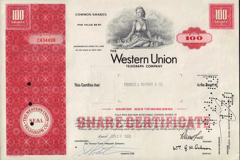  WUI: Western Union Telegraph Company Denver Colorado años 60 color rojo 100 sh Foto 1 de 1