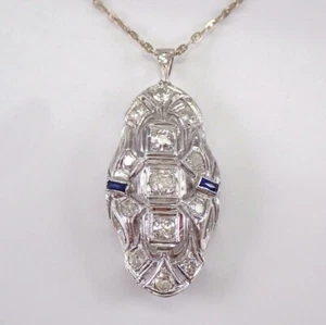 4Ct Simulated Diamond Antique Art Deco Pendant 14K White Gold Plated Free Chain - Picture 1 of 6