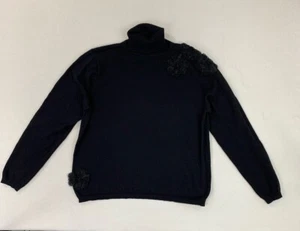 Pendleton Turtleneck Sweater Womens L Merino Wool Black Appliqued Flowers - Picture 1 of 12