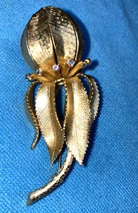 Lisner Signed Tulip Flower Brooch AB Crystals Gold-Tone Rare Find 1960's VTG - Picture 1 of 12
