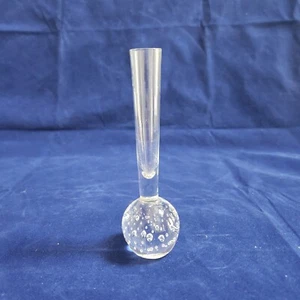 Miniatur Kunst Glas Blumen Knospe Vase klar Bullicante Blasen rund Marmorsockel - Bild 1 von 8