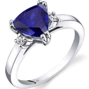 14K White Gold Lab-Created Sapphire Diamond Ring Trillion Cut 2.50 Carat Size 7 - Picture 1 of 3