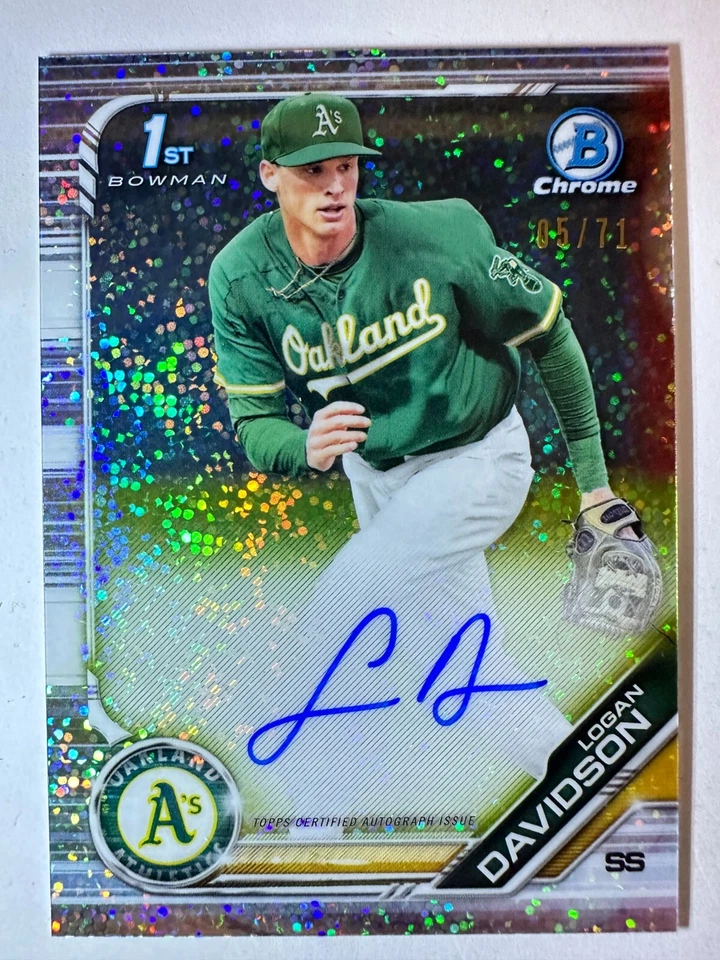 2019 Bowman 1st Chrome Logan Davidson Sparkle Refractor Auto  #05/71 SP Oakland - Image 1 of 4