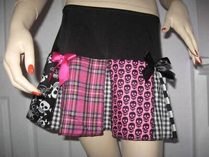 skulls pink skirt black cheerleader Gothic Rock festival party gift pleated - Picture 1 of 4