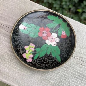 3,5" Schwarz Türkis Emaille Floral Asiatisch Cloisonné Messing Ring Schale Vintage Deko - Bild 1 von 5