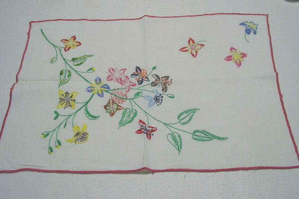 Napperon en coton blanc fleur brodé main Vintage - Photo 1/1