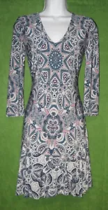 Eliza J grau marineblau rosa mauve Jersey Volant Arbeit Sozialkleid 6 118 $ - Bild 1 von 5