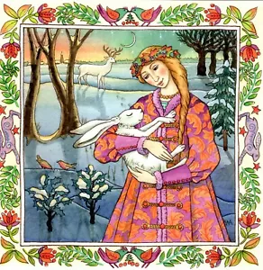YULE CHRISTMAS GREETING CARD Sacred Dawn PAGAN HARE STAG SOLSTICE WENDY ANDREW - Picture 1 of 8