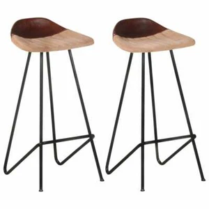 Bar Stools 2 pcs Brown Real Leather vidaXL - Picture 1 of 11