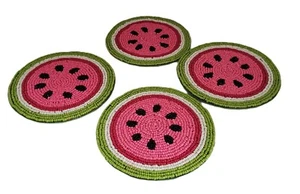 Juego de 4 posavasos de sandía de colección con cuentas hechos a mano India sobre mesa bebida - Imagen 1 de 7