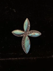 Sterling Silver Turquoise And Marcasite Cross Pendant - Picture 1 of 5
