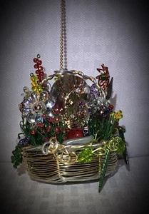 Handcrafted Basket Of Flowers Ceiling Fan Pull Made With Swarovski Light Gold - Picture 1 of 12
