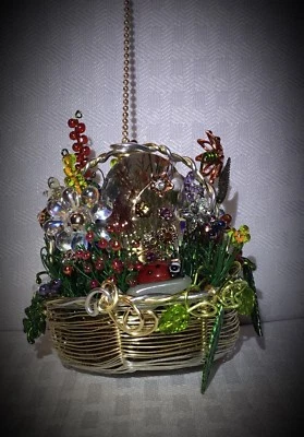 Ventilador de techo artesanal cesta de flores tirador hecho con Swarovski dorado claro Foto 1 de 4