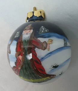 Reverse Hand Painted Glass Christmas Ornament Hand Blown Santa Reindeer Lg 12'' - Picture 1 of 3