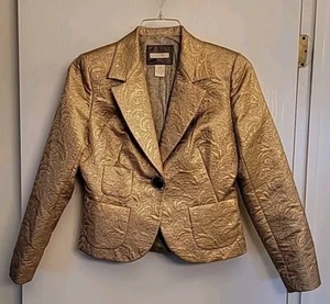 Aura Women's Gold Metallic Tapestry Pattern Textured Blazer Size 8 - Picture 1 of 6
