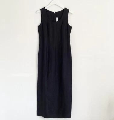 Vintage dress sheath column 90s linen black sleeveless split maxi minimal - Image 1 of 4