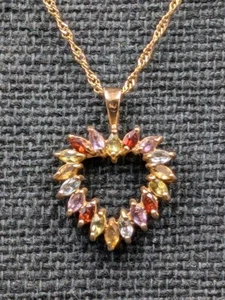 READ!! R. Simons Gold Plated 925 Silver Gemstones Heart Pendant 18-20" Necklace - Picture 1 of 13