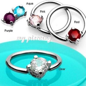 PAIR 14G 1/2" Surgical Steel Solitaire CZ Captive Bead Ring Earring Nipple Rings