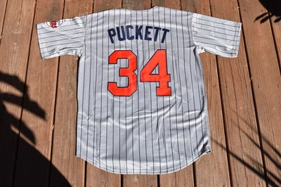 ¡Nuevo! Camiseta deportiva de béisbol Kirby Puckett MN Minnesota Twins gris a rayas para hombre XXXL Foto 1 de 2