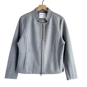 AMS Blazer-Jacke aus reiner Wollmischung mit Stehkragen und Reißverschluss vorne hellgraublau, Größe 12 - Bild 1 von 12