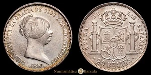 Isabel II 20 Reales (26,13g) 1851 Madrid Aureo y Calico-593 EBC - Picture 1 of 3