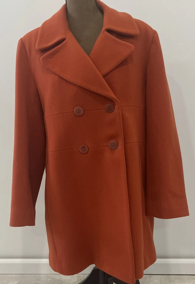 Chaqueta Abrigo Coche Lana Italiana Talbots Clásica Doble Pecho Mandarina Mujer 14 Foto 1 de 4