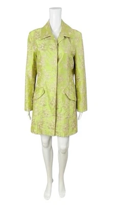 Bloomingdale’s Women 8 Green 100% Silk Floral Embroidered Longline Coat Jacket - Image 1 of 4