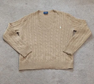 Polo Ralph Lauren Merino Wool Cashmere Cable Knit Brown Tan Sweater Women's L - Picture 1 of 14