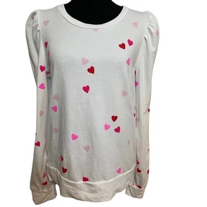 Lilly Pulitzer Womens Jansen Lots of Love Heart Long Puff Sleeve Sweatshirt - Picture 1 of 8