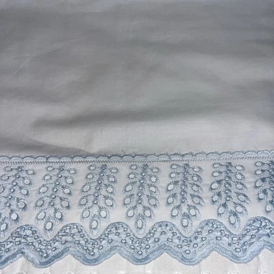 2 Tahari Pillow Shams 100% Cotton White With Blue Lace Border KING - Image 1 of 4