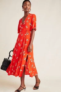 FAITHFULL THE BRAND X ANTHROPOLOGIE RED RIVERA FLORAL PRINT MIDI DRESS SIZE 10 - Picture 1 of 4
