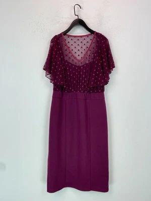 Vestido de Fiesta Scarlett & Jo Púrpura Lunares Largo Midi Manga Acampanada Reino Unido 16 NUEVO Foto 1 de 4