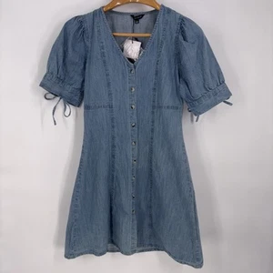 Sim & Sam Women Babydoll Button Up Dress Large Blue Denim Rodeo Cowgirl Festival - Picture 1 of 9