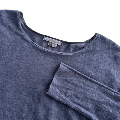 Vince. Camiseta Top Mujer Talla Pequeña Azul Marino Lino Seda Dobladillo en Capas Manga Larga Elegante Foto 1 de 4