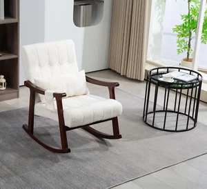 Modern Upholstered Rocking Chair Single Sofa Seat Accent Rocker Armchair White - Picture 1 of 7