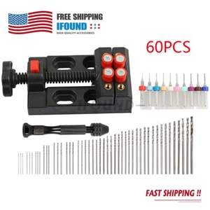 60Pcs Mini Micro Hand Drill Bits Set Small Manual Keyless Chuck Pin Vise Rotary - Picture 1 of 11