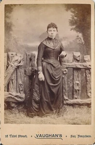Cabinet Card Antique Photo Woman Fence Prop Backdrop San Fransisco CA Karras - Picture 1 of 6