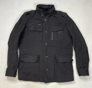 Diesel Military Field Removable Hooded Coat Jacket Men Large Black - Picture 1 of 15