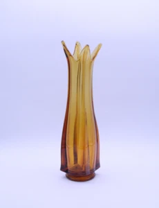 L.E. Smith Swung Vase 12" Amber 4 Finger Four Square MCM Art Glass - Picture 1 of 7