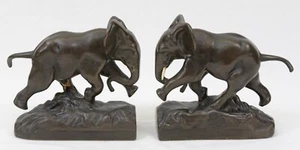 Antike 20er Jahre Galvano Pompeian Bronze plattiert Ladung Elefant Buchstützen Skulptur - Bild 1 von 12