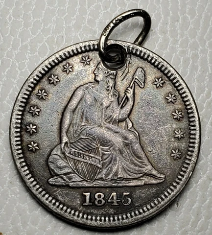 1845 SEATED LIBERTY QUARTER PENDANT or CHARM-SILVER-AU+, DETAILS-FREE USA SHIP Cover