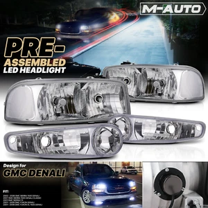 L+R 4PCS Headlight+Bumper w/6000K LED Bulb for 2001-2006 Sierra/Yukon XL Denali - Picture 1 of 11