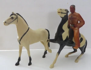 50er Jahre Lg Tonto Figur mit Scout + Sattel + Lone Ranger's Pferd Silber - Bild 1 von 6