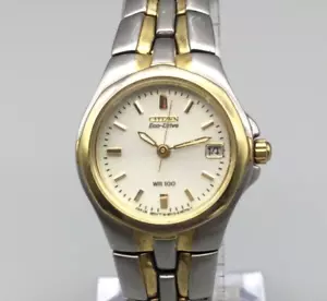 Citizen Eco-Drive Watch Women 25mm Silver Gold Tone E010-K15711 Date 6.5" - Picture 1 of 14