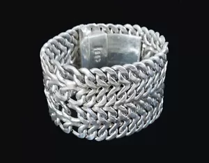 Brazalete de plata esterlina Rodolfo Espinoza REH Taxco México eslabones pesados fusionados - Imagen 1 de 7